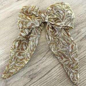 NEW Green Leaf Print Fabric Bow French Hair Barrette